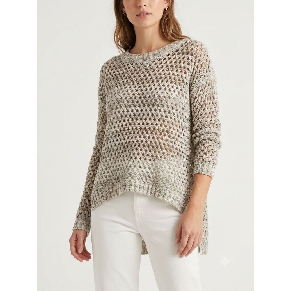 Open Weave Marled Knit High Low Tunic Sweater Eyelash Couture Size L Large